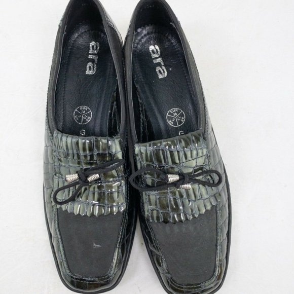 ara Rachel Womens Loafer Green Size 7.5 Croco Print Patent Leather Tassel Wedge - Picture 7 of 9